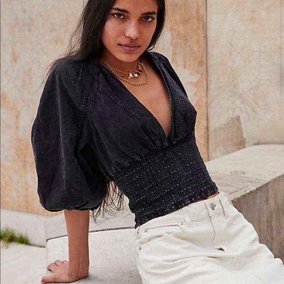 Free People Pamela Denim Blouse - Picture 1 of 4